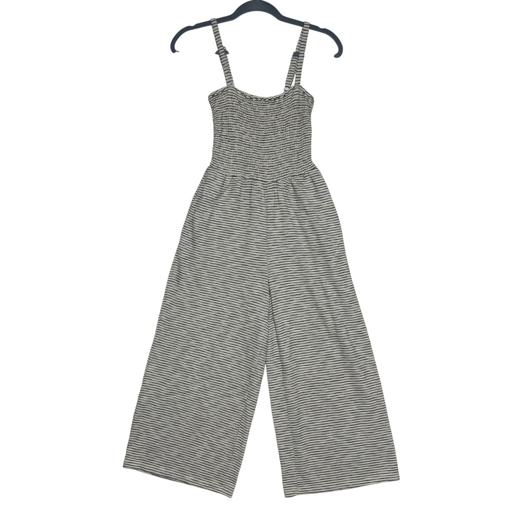 Old Navy Striped Wide‎ Leg Jumpsuit Womens XS Black White Smocked Excellent - Picture 2 of 8
